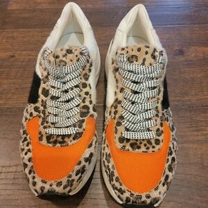 White Raven Willow Cheetah Cowhide Animal Print Sneaker Sz.8